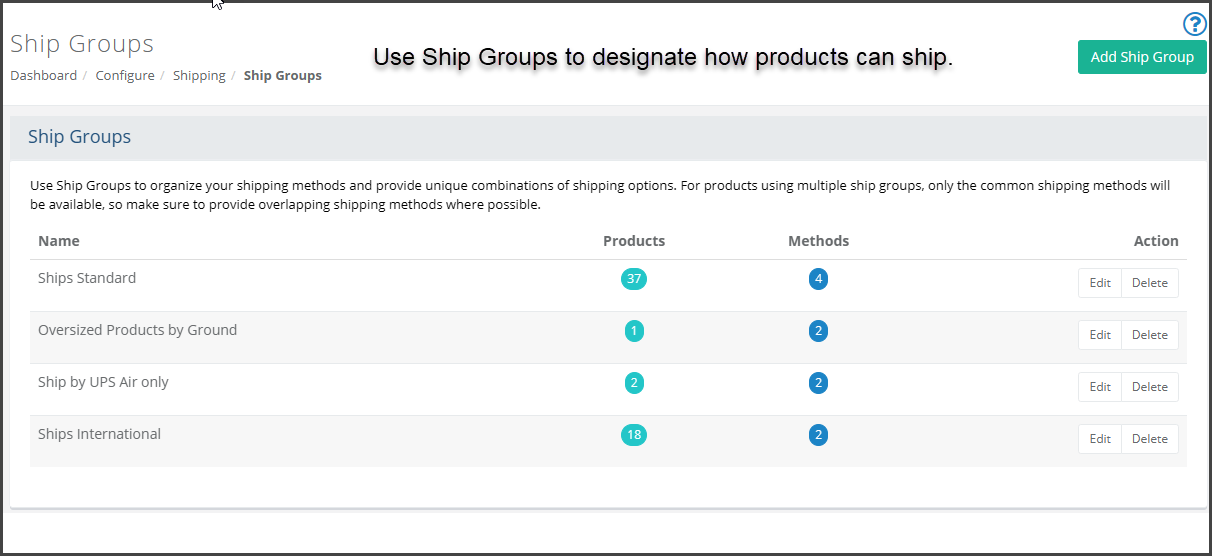 Shipping Groups