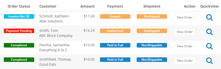 image showing orders with statuses