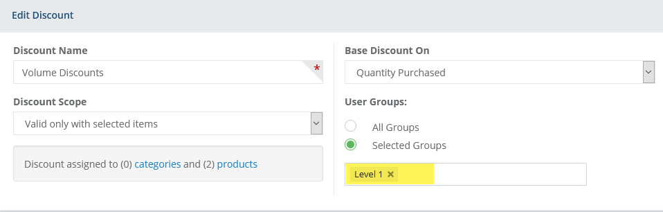 image showing a discount with group assignment