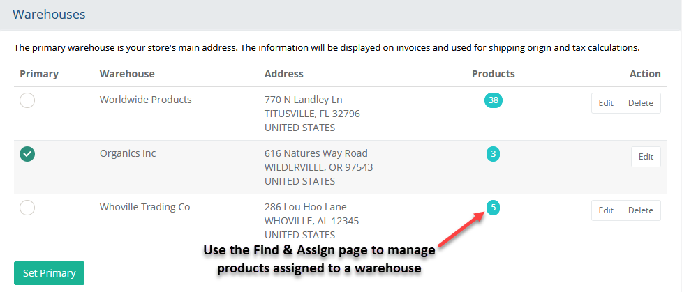 image showing warehouses and product count