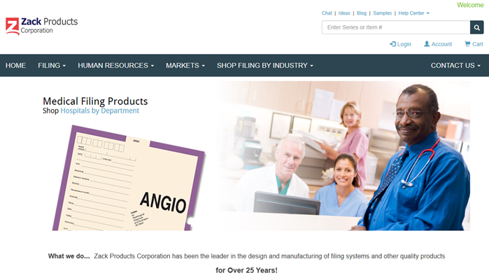 image of customer home page at zackproducts.com